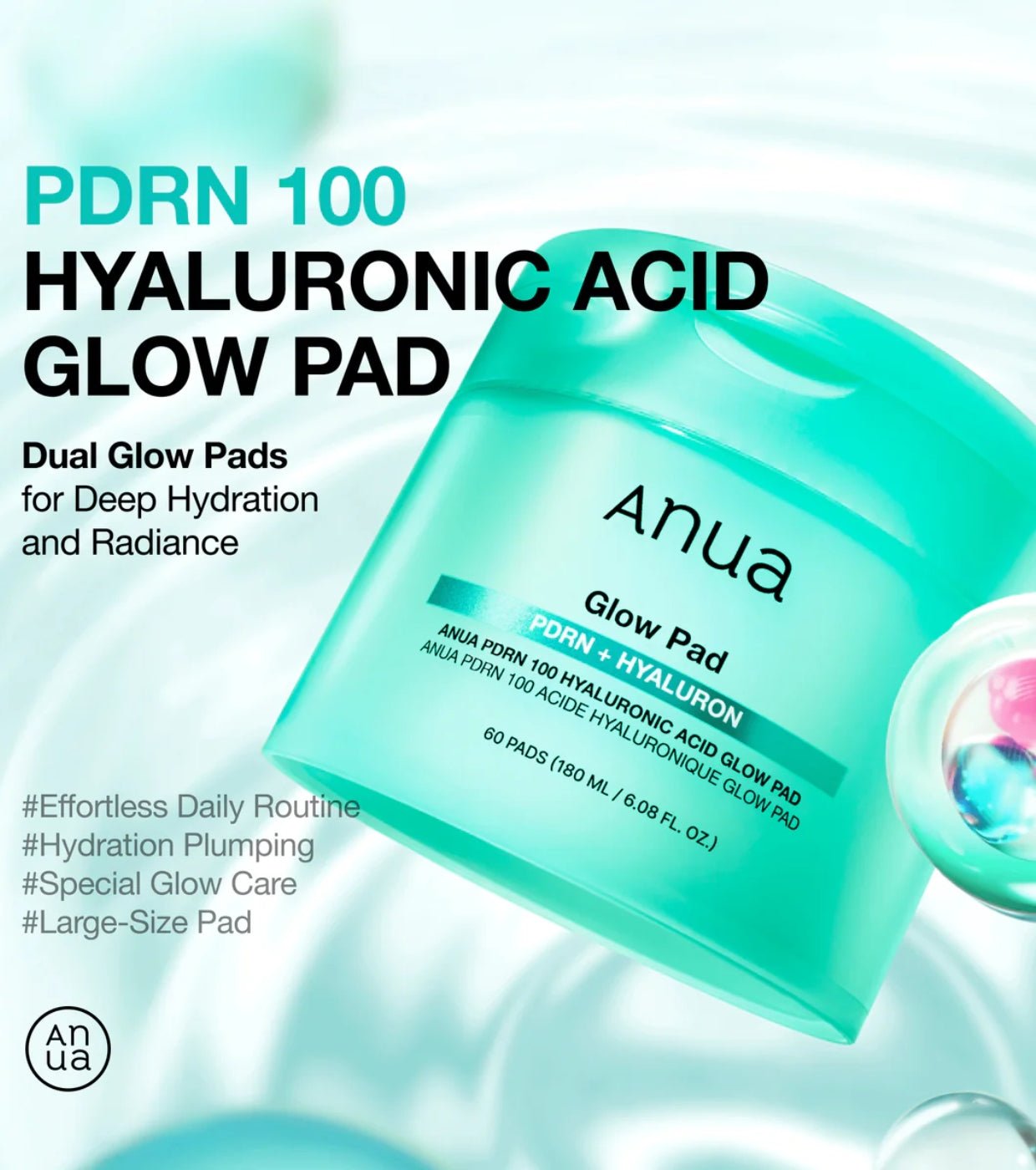 ANUA - PDRN 100 HYALURONIC ACID GLOW PAD 180ml - MeStore - Anua