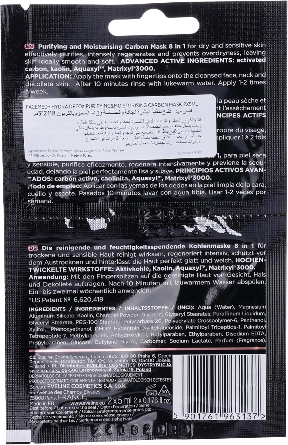 FACEMED+ HYDRA DETOX PURIFYING & MOISTURISING CARBON MASK 2X5ML - MeStore - Eveline