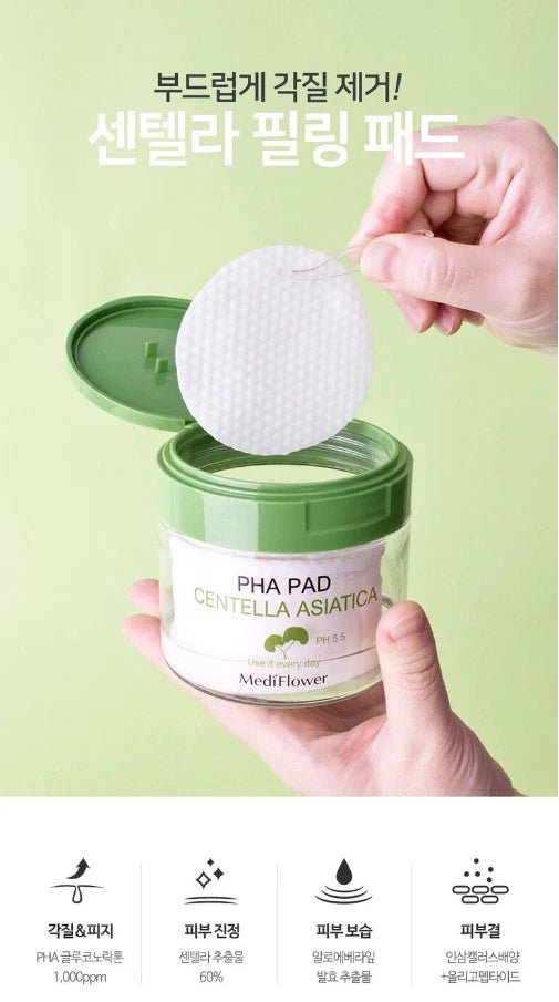 Medi Flower Centella Asiatica PHA Peeling Pad 60pc/180ml - MeStore - Medi Flower
