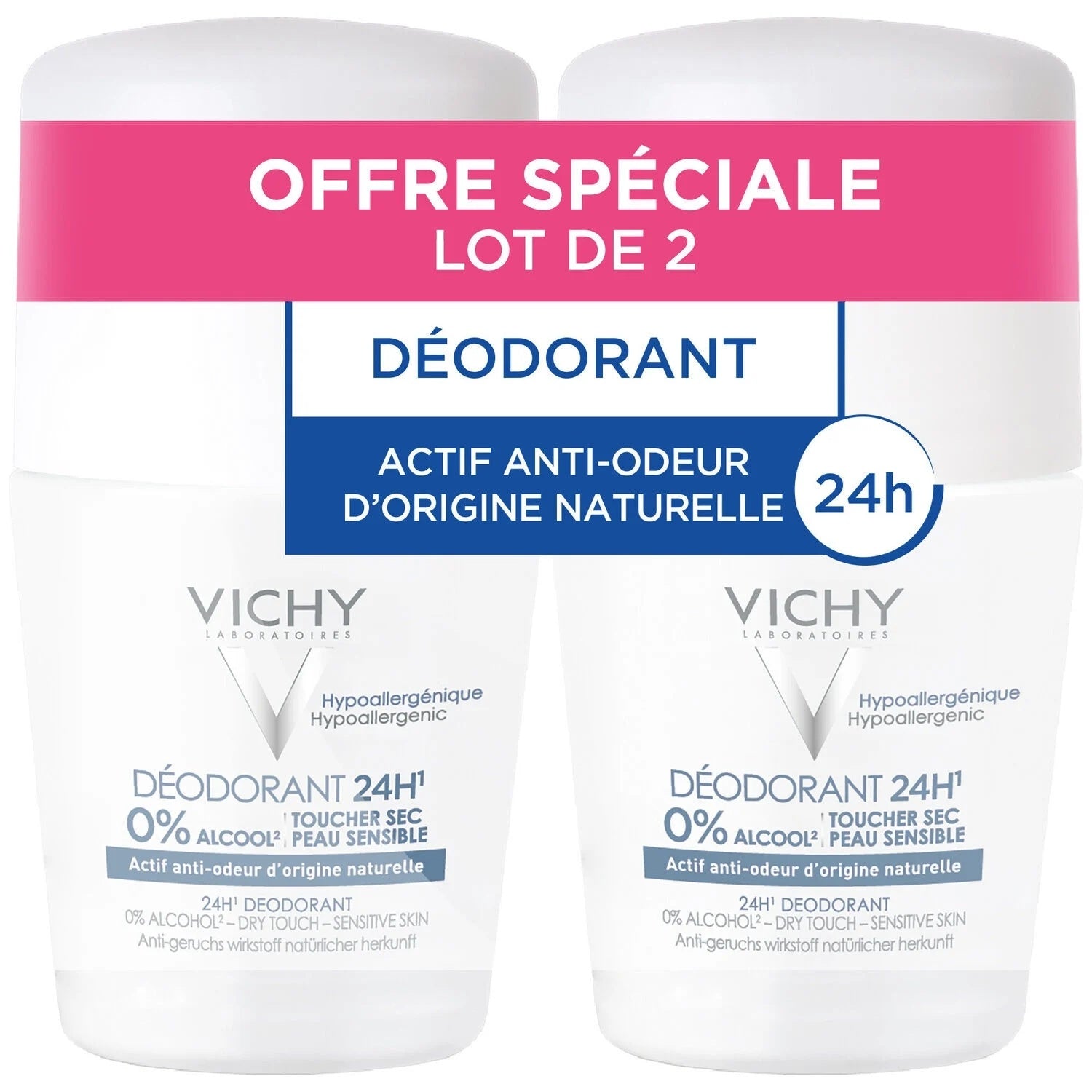 Vichy 24HR Deodorant Dry Touch Sensitive Skin 2 x 50ml - MeStore - VICHY