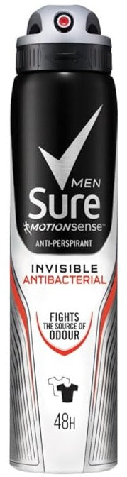Sure Spray 250Ml Mens Invisible Antibacterial Odour