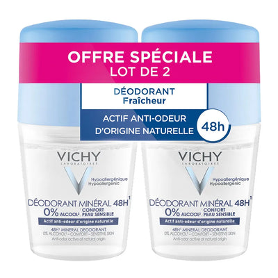 Vichy Mineral Deodorant 48h Aluminium Salt Free Sensitive Skins 2x50ml Déodorant Mineral Roll-on