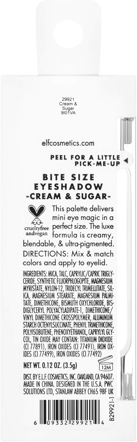 E.l.f. Bite-Size Eyeshadows, Creamy, Blendable, Ultra-Pigmented & Easy to Apply On-the-go, Long-lasting, Vegan & Cruelty-Free, Cream & Sugar, 0.12 Oz