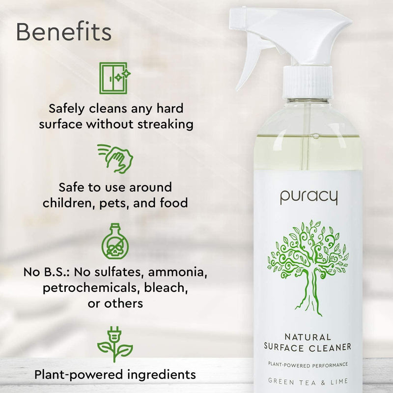 Puracy Natural Everyday Surface Cleaner Concentrate - Just Add Water - WH Green Tea & Lime / 1 Bottle (makes 16 Ounces)