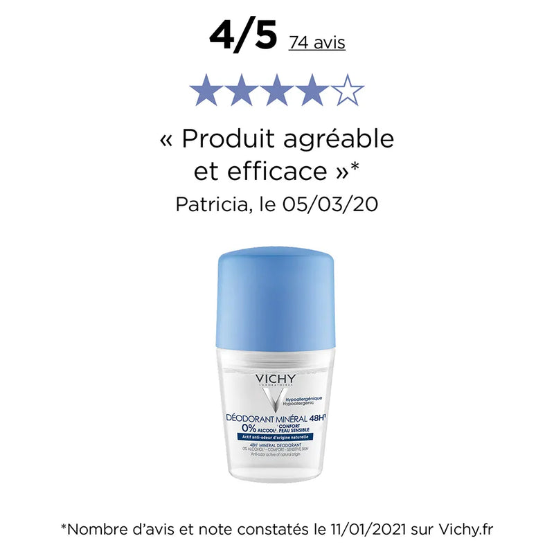 Vichy Mineral Deodorant 48h Aluminium Salt Free Sensitive Skins 2x50ml Déodorant Mineral Roll-on