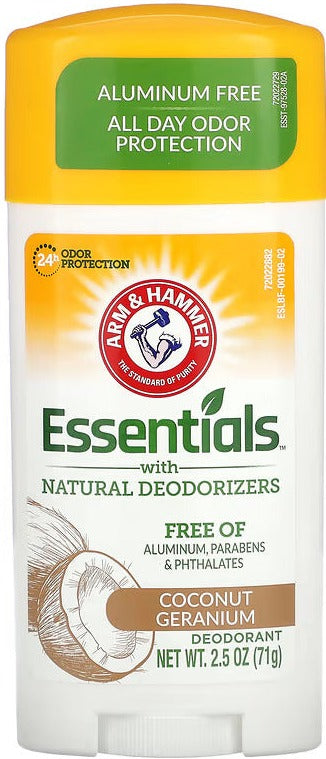 Arm & Hammer Essentials Deodorant, with Natural Deodorizers, Coconut Geranium, 2.5 oz