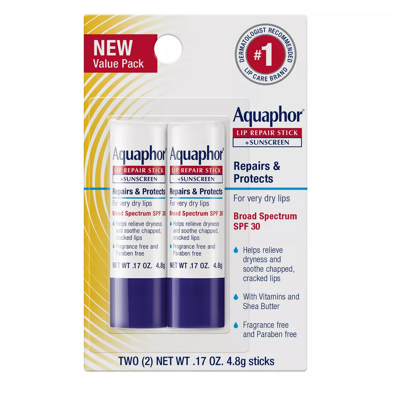 Aquaphor Lip Repair & Protect SPF 30 Stick Blister Card DUAL PACK 2 - 0.34 oz