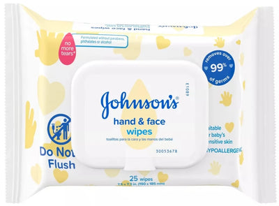 Johnson's Baby Disposable Hand & Face Cleansing Wipes, Pre-Moistened Wipes, Gentle for Delicate Skin - 25ct