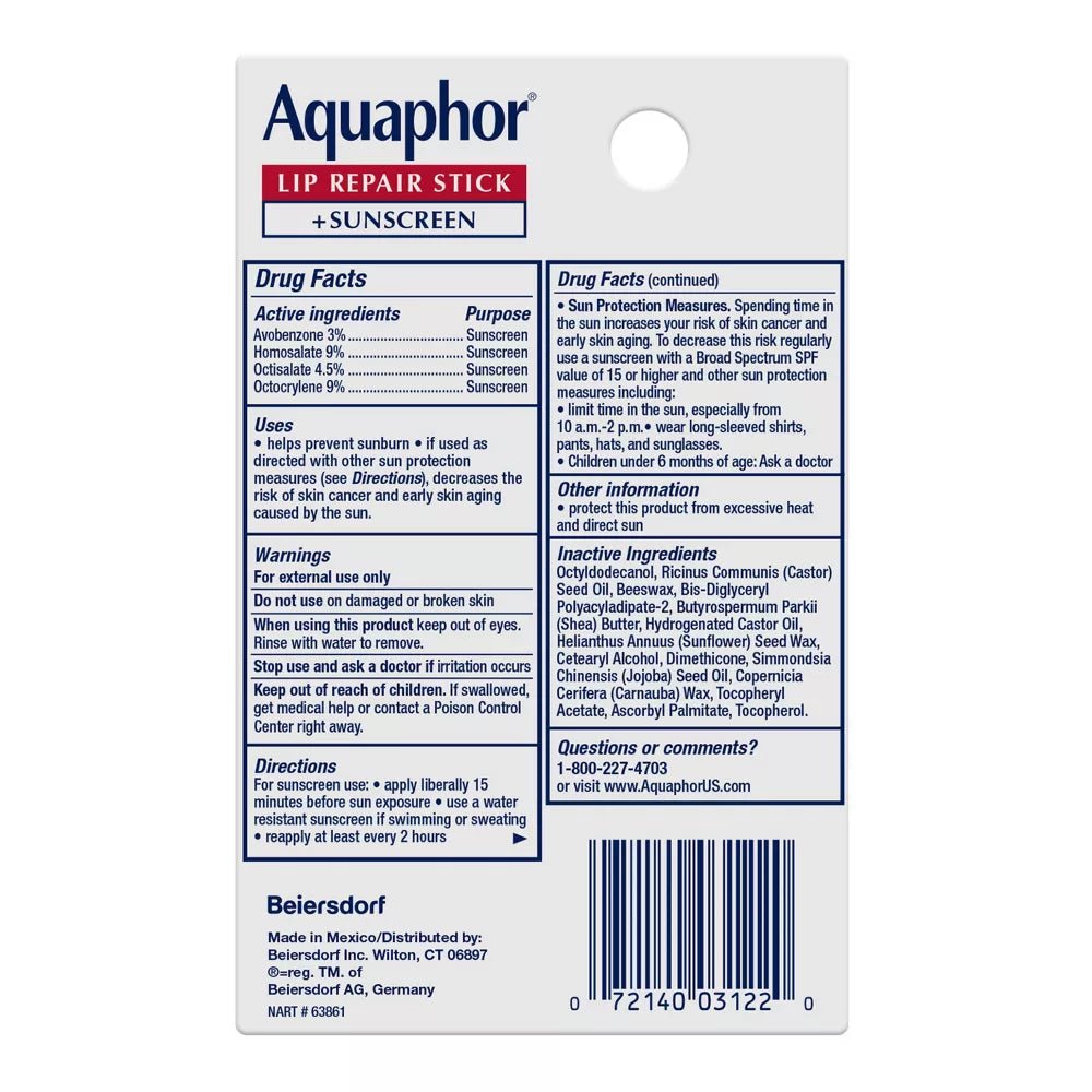 Aquaphor Lip Repair & Protect SPF 30 Stick Blister Card 0.17 oz - MeStore - Aquaphor