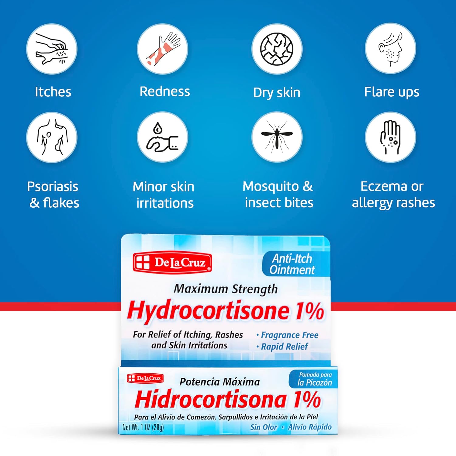 De La Cruz 1% Hydrocortisone Ointment for Itching 1oz - MeStore - DE LA CRUZ