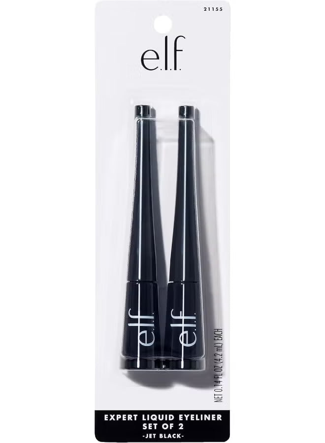 E.l.f. Expert Liquid Liner, High-Pigmented, Extra-Fine Liquid Eyeliner For Precise Definition, Long-Lasting, Vegan & Cruelty-Free, Jet Black, 0.14 oz, 2 count(Pack of 1)