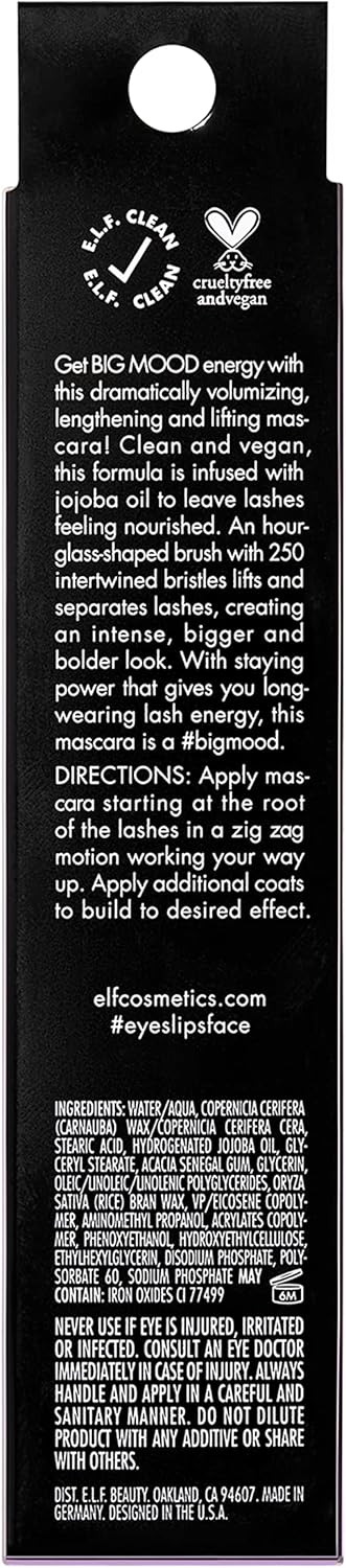 E.l.f. Big Mood Mascara, Instantly Creates Long - Lasting, Bold & Lifted, Voluminous Lashes, Infused with Jojoba Wax, Black, 0.30 fl Oz - MeStore - Elf