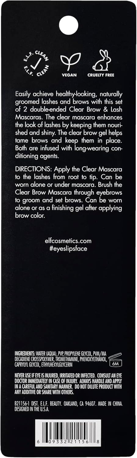 E.l.f. Clear Lash & Brow Mascara 2 - Pack, Conditioning Clear Brow & Lash Gel For Grooming, Defining & Separating, Long - Lasting, Vegan & Cruelty - Free - MeStore - Elf