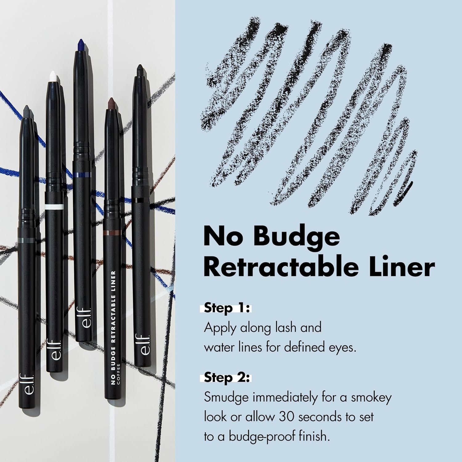 E.l.f. No Budge Retractable Eyeliner, Creamy, Ultra - Pigmented & Waterproof, Creates Bold & Defined Lines, Vegan & Cruelty - Free, Black - MeStore - Elf