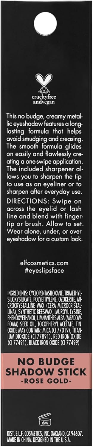 E.l.f. No Budge Shadow Stick, Long - Lasting Cream Eyeshadow Stick For High - Pigment, Metallic Color, Vegan & Cruelty - Free, Rose Gold - MeStore - Elf