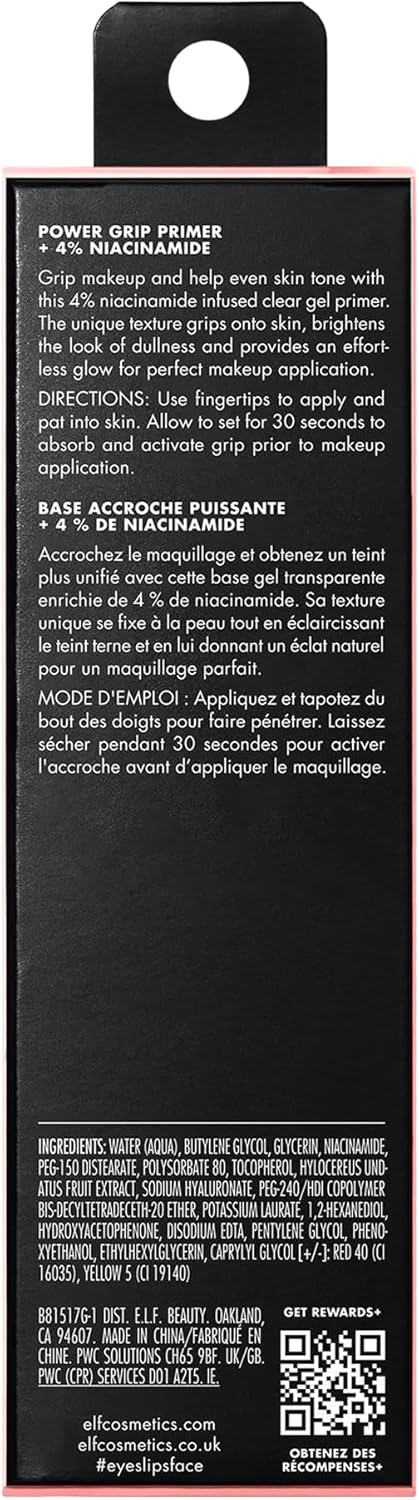 E.l.f. Power Grip Primer + 4% Niacinamide, Gel - Based & Hydrating Face Primer, Evens Skin & Brightens, Grips Makeup, Vegan & Cruelty - Free, 0.8 Fl Oz - MeStore - Elf