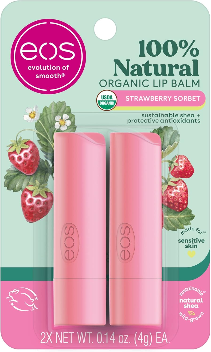 Eos USDA Organic Strawberry Sorbet Lip Balm 2 - Pack 4 g - MeStore - EOS