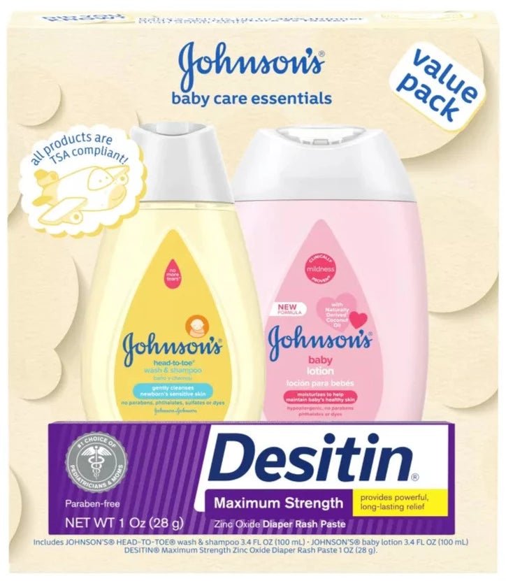 Johnson's Baby Care Essentials Gift Set Includes Baby Body Wash & Shampoo, Baby Lotion, & Diaper Rash Paste - 3pc - MeStore - Johnson's