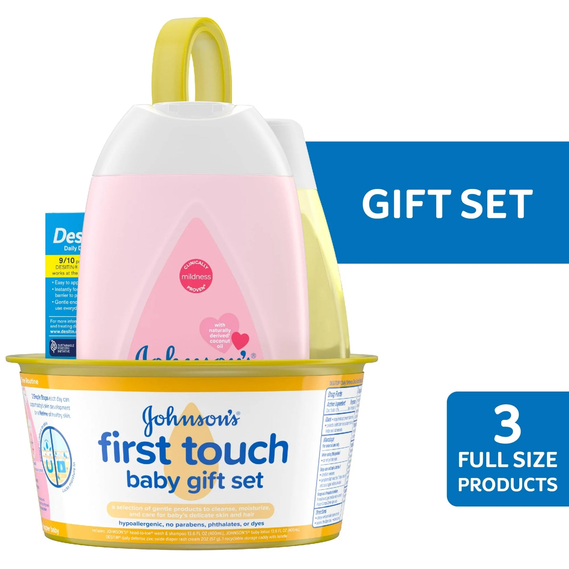 Johnson's First Touch Baby Gift Set Includes Baby Bath Wash & Shampoo, Body Lotion, & Diaper Rash Cream - 3ct - MeStore - Johnson's