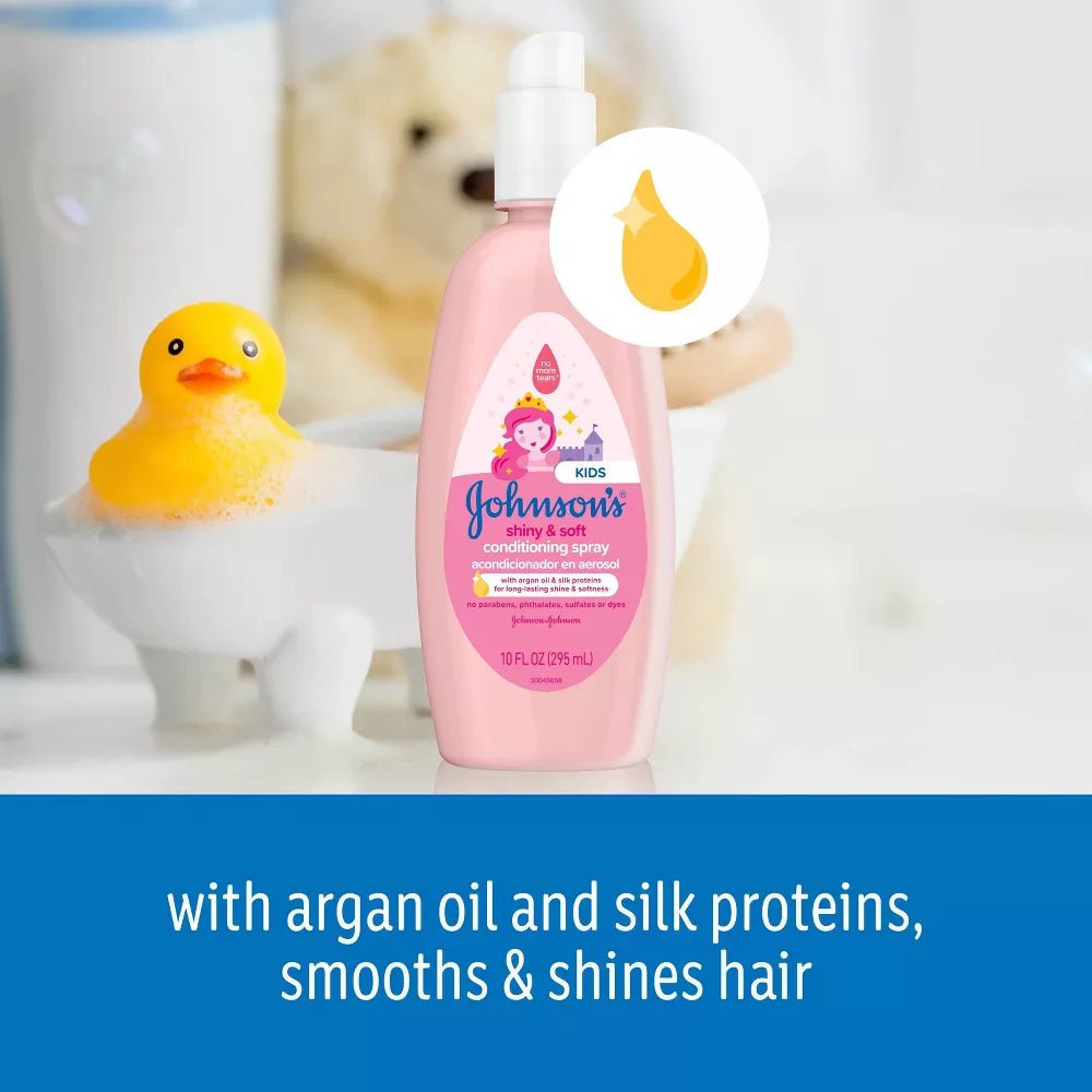 Johnson's Shiny & Soft Kids' Hair Conditioning Spray, Argan Oil & Silk Proteins, for Toddlers' Hair - 10 fl oz - MeStore - Johnson's