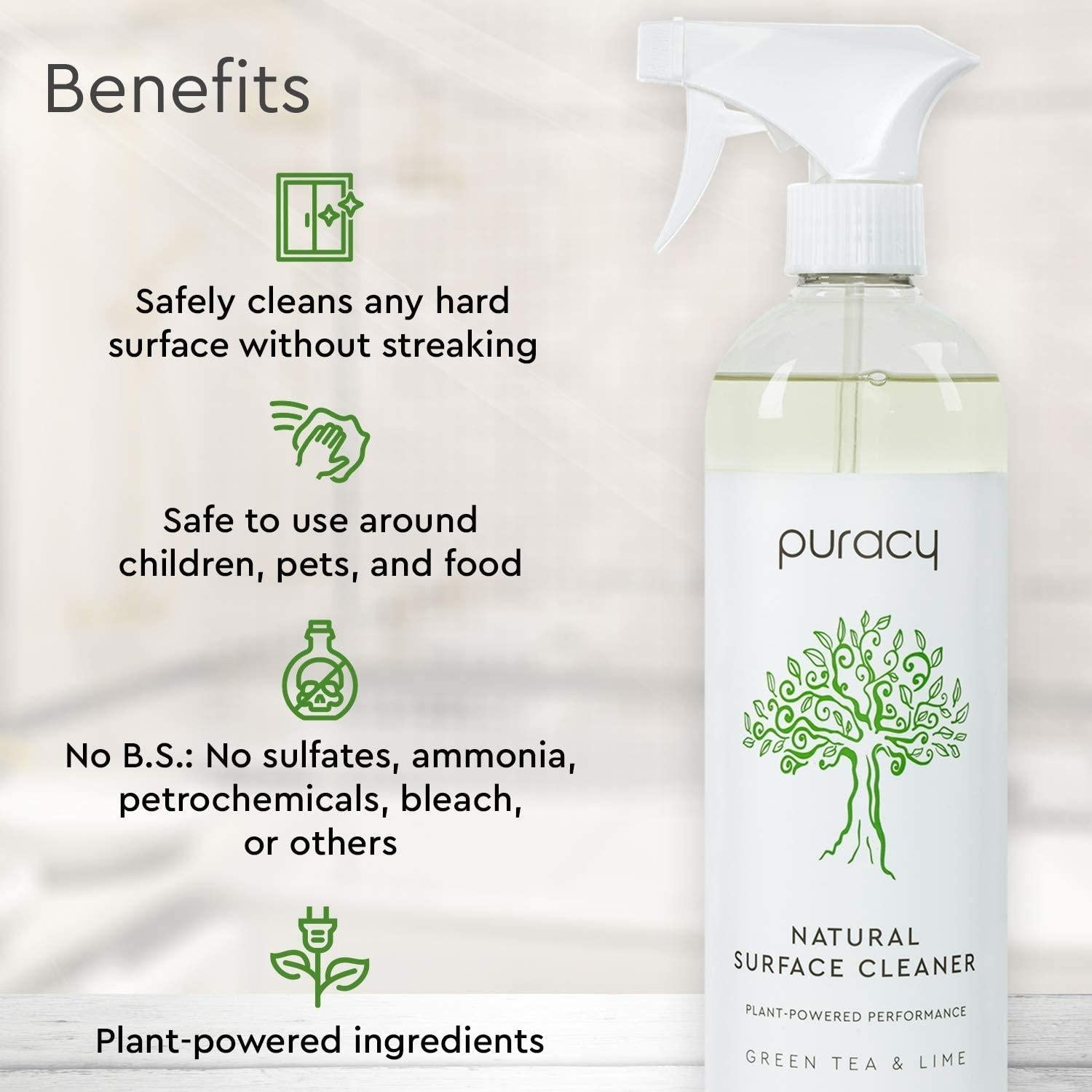 Puracy Natural Everyday Surface Cleaner Concentrate - Just Add Water - WH Green Tea & Lime / 1 Bottle (makes 16 Ounces) - MeStore - Puracy