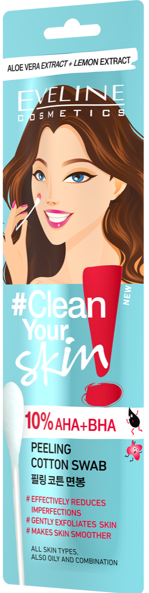 EVELINE CLEAN YOUR SKIN Cleansing Skin Cotton Swab 10% AHA + BHA