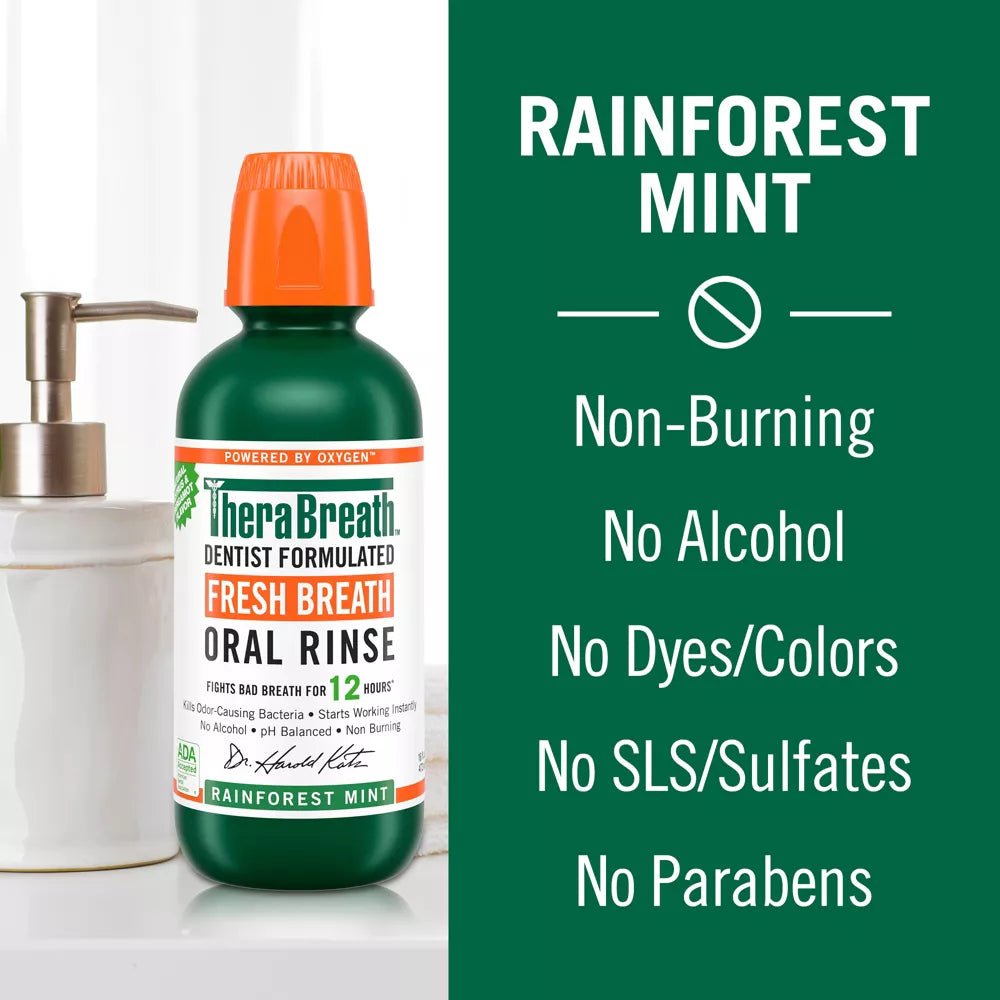 TheraBreath Fresh Breath Oral Rinse Rainforest Mint 16oz - MeStore - TheraBreath