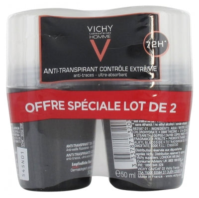VICHY Extreme Control 72h Men Roll On Deodorant Anti-Perspirant 50ml - PACK OF 2