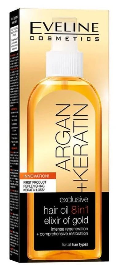Eveline Argan + Keratin Exclusive Hair Oil 8 in1 Elixir Of Gold 150 Ml - MeStore