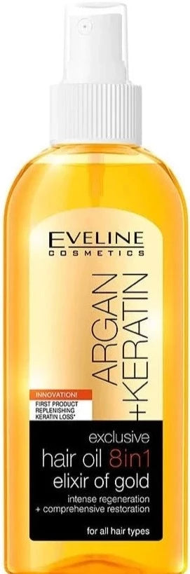 Eveline Argan + Keratin Exclusive Hair Oil 8 in1 Elixir Of Gold 150 Ml - MeStore