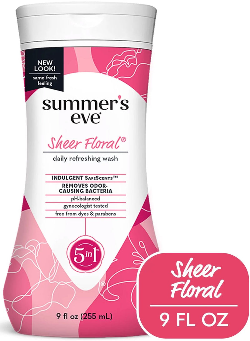 Summer’s Eve Sheer Floral Daily Feminine Wash, Removes Odor, pH Balanced, 9 fl oz